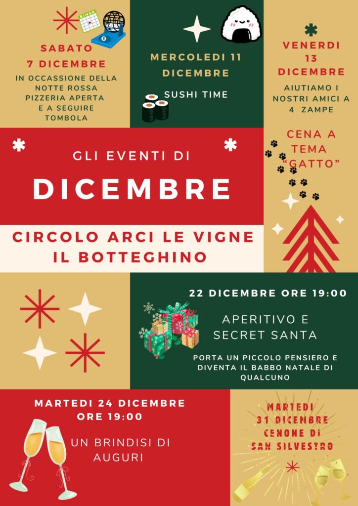 Gli eventi di Dicembre al Circolo ARCI Le Vigne – Il Botteghino